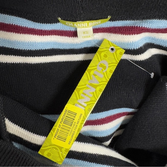 Gianni Bini Black, Blue, White, Burgundy Striped Ruffle Off the Shoulder Dress - Picture 11 of 16